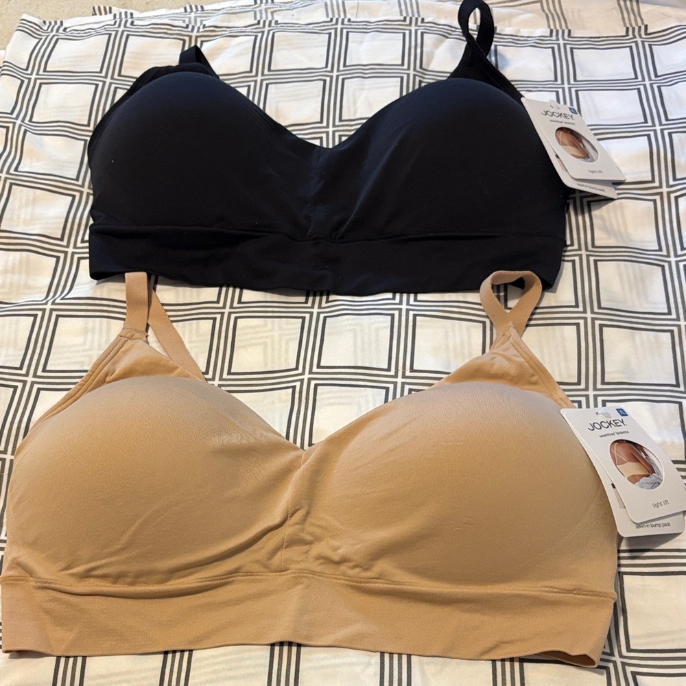 2 NWT New Jockey Seamfree Bralettes Black & Beige XL